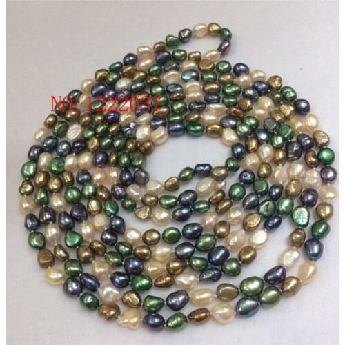 New natural freshwater pearl irregular shaped multicolored pearl necklace 8-9MM 100 inches Long sweater chain
