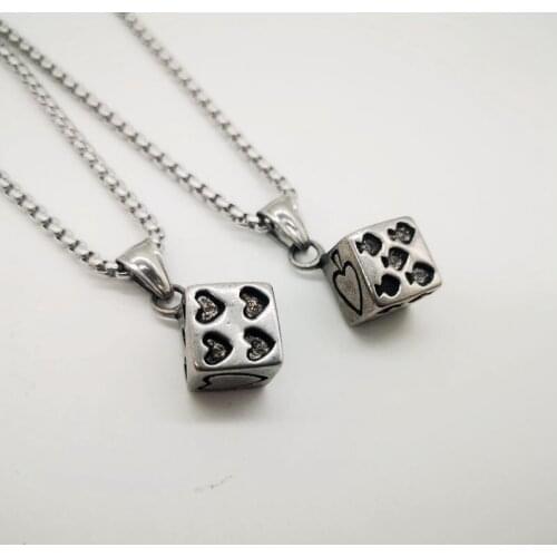 New arrival mens personal Spade dice pendant necklace Antique silver color 316L Stainless steel dice necklace CARA0520