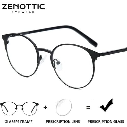 ZENOTTIC Alloy Round Prescription Glasses Women Retro Optical Hyperopia Myopia Eyeglasses Photochromic Anti-Blue-Ray Eyewear