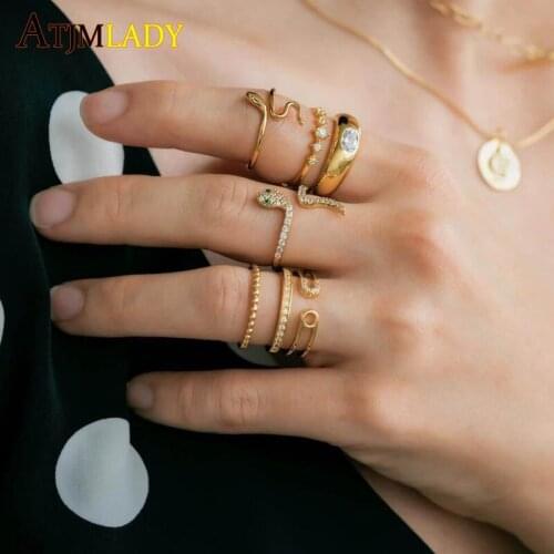 Wholesale red green cz open adjustable gold color snake Ring new design european women cool animal full finger adjusted rings