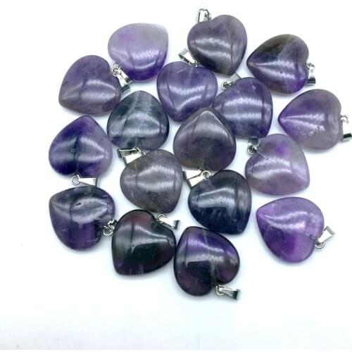 Beadztalk Wholesale Natural purple crystal Amethyste 25 mm Women Necklace Pendant Heart Charm DIY Necklace Eearrings Jewelry