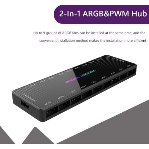 5V 3 Pin ARGB Cooling Fan 4Pin PWM HUB 1 to 9 Multi Way Splitter for PC Case Controller Connector Adapter Powered By SATA