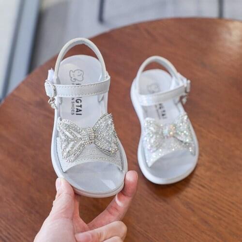 3-12 Years Fashion Crystal Bow Little Girl Beautiful Sports Sandals Summer 2021 For Children Beach Shoes For Flat Kids Princess