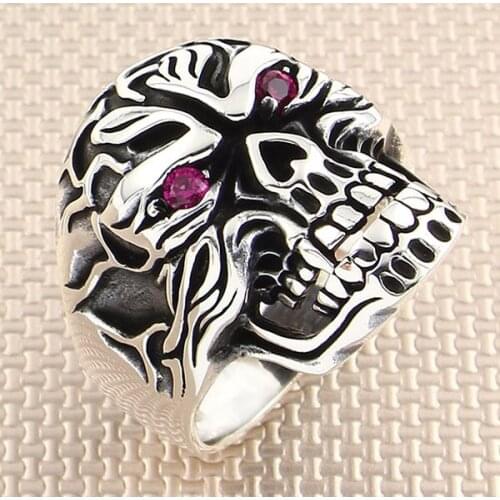 Ghost Rider Skull Silver Ring With Red Zircon Stone Men Silver Ring Made In Turkey Solid 925 Sterling Silver
