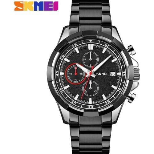 SKMEI 2020 Fashion Men Quartz Watch Multifunctional Stainless Steel Sport Watch Luminous Alloy Case Waterproof Stopwatch 9192