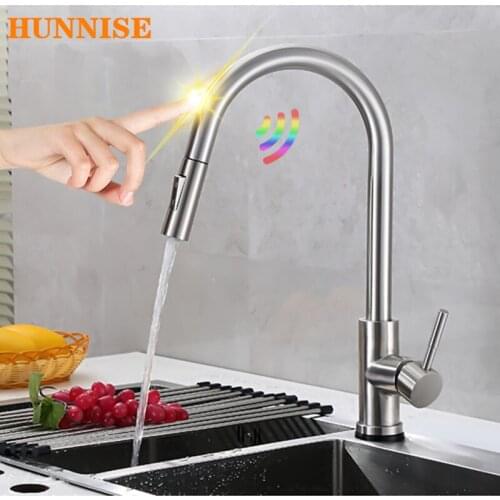 Smart Touch Kitchen Faucet Brushed Nickel Pull Down Sensor Kitchen Sink Faucets Sensitive Touch Control Kitchen Mixer Faucets