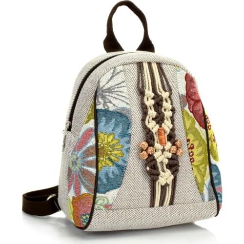 Vintage Hand Woven Backpack Women Casual Linen Embroidery Travel Bags for School Teenagers Girl Canvas Shoulder Bags Mochila
