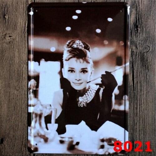 20*30CM Vintage Audrey Hepburn Tin Sign Poster Wall Art Decor