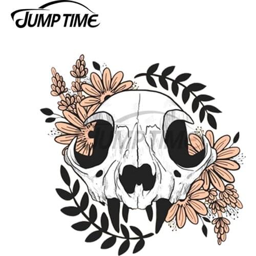 Jump Time 13 x 11cm For Cat Skull with Flowers Car Stickers Cartoon Motorcycle Refrigerator Decal Windshield Waterproof Graphics