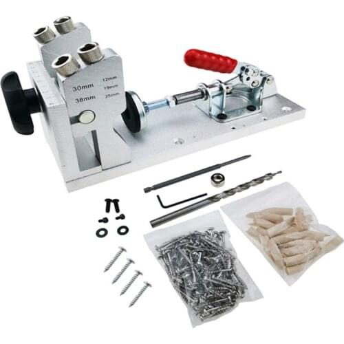 Aluminum Pocket Hole Jig Dowel Jig Oblique Hole Locator Drilling Kit 9mm Step Drill Bits Carpenter Woodworker DIY Tools