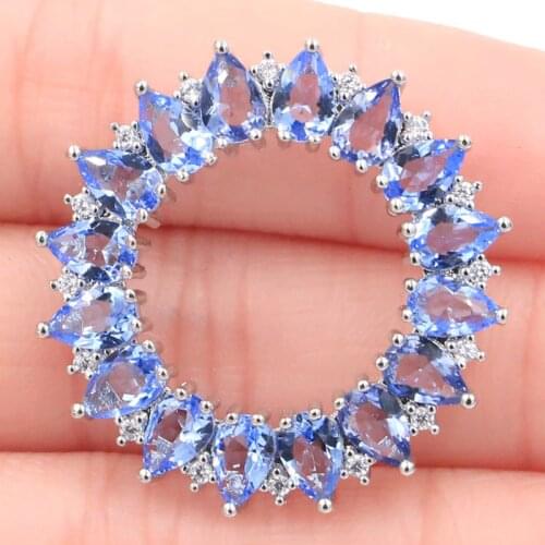 31x31mm Big European Design Round Created Violet Tanzanite Pink Tourmaline White CZ Womans Daily Wear Silver Pendant