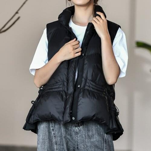 2020 Chinese Style Ladies Stand Collar Down Vest Slim White Duck Down Solid Color Simple Waistcoat Lightweight Waistcoat Women