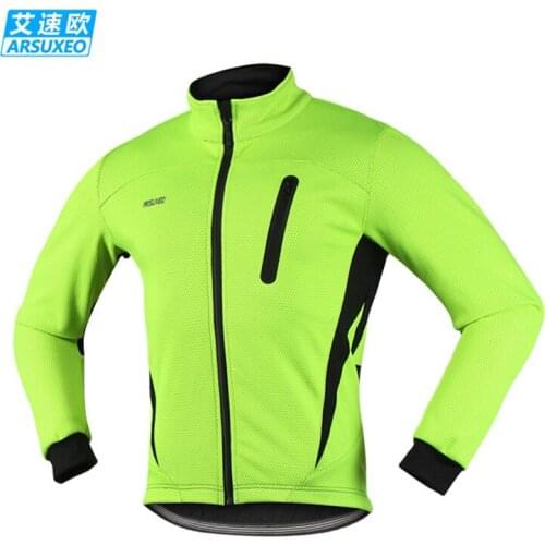 ARSUXEO Winter Mens Cycling Jacket Thermal Fleece Warm Reflective Bike Jacket Bicycle Clothing Windproof Windbreaker MTB Coat
