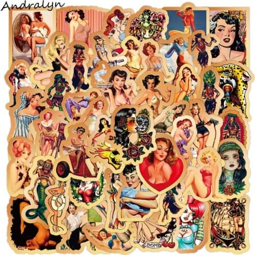 10/50Pcs Retro PVC Waterproof Sexy Beauty Girls Stickers For Motorcycle Skate Bike Laptop Mobile Helmet Photo Album Refrigerator