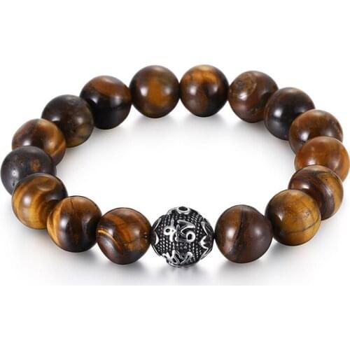 10MM/12MM Six-Words Mantra Bracelet for Men Woman Volcanic Rock Tiger Eye Stone Beaded Bangle Amulet Lucky Jewelry