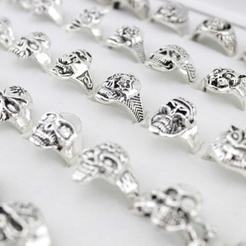 20 Pieces Silver Color Skull Rings Men Statement Punk Rings Fashion Jewelry