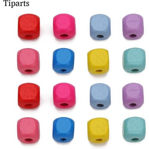 200pcs 6/8/10mm Natural Wood Beads Multicolor Dice Shape Spacer Beads No Harm Wood Beads for DIY Kid Jewelry Making