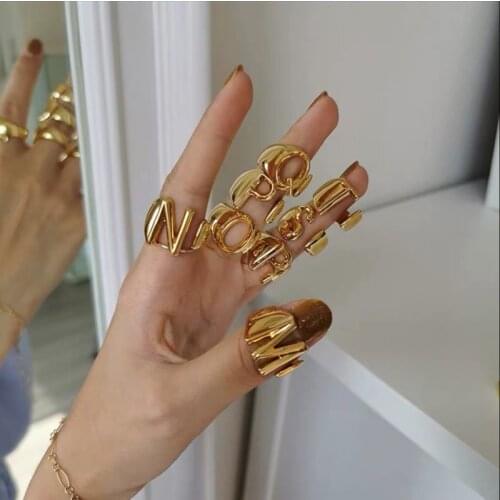 2021 Jewelry Gift Quality Improved Open Size 18k Gold Plated Personality Gold Letter Rings for Women Bold Initial Ring