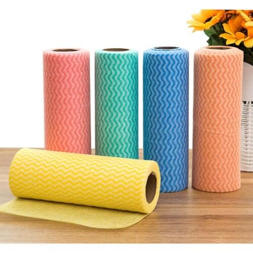 50pcs/Roll Non-woven Fabric Kitchen Cleaning Cloth Multi-functional Disposable Dry/wet Non-stick Oil Wash Towel Dishcloth