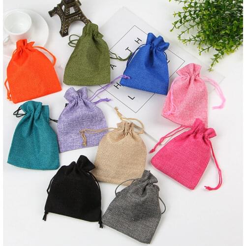 50Pcs/pack Fashion Jute Drawstring Burlap Bags Wedding Party Christmas Favors Gift Jewelry Hessian Sack Pouches Packing 5 Sizes