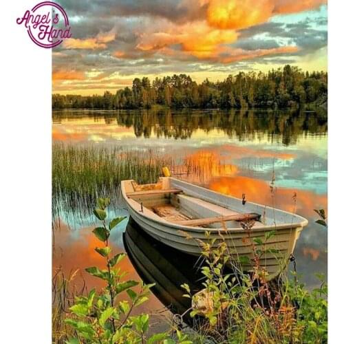 DIY Diamond Embroidery landscape lake pattern Diamond Painting Cross Stitch kits Diamond Mosaic boat picture Home Decoration