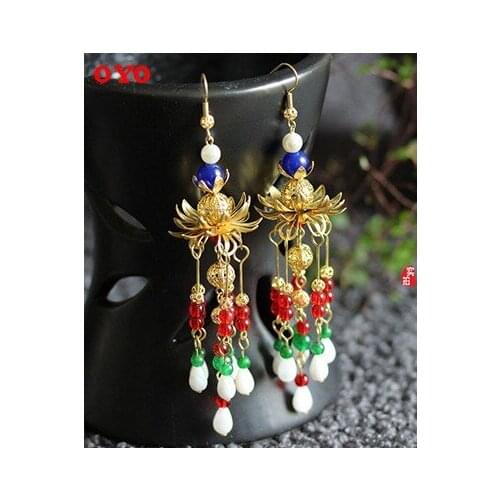 Really925 sterling silverCostume bride headdress jewelry handmade big earrings ancient style jewelry shell beads earrings