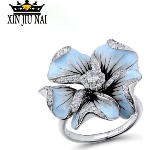 Flower piece with zircon stone for women ring fashion jewelry 2019 blue flower white crystal zircon beautiful classic