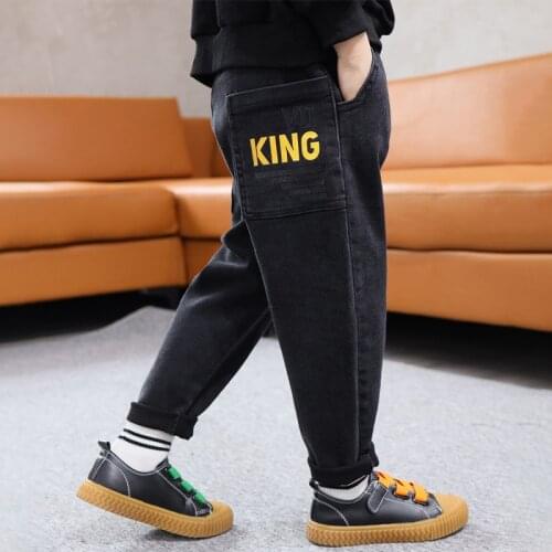 Autumn School Day Kids Jeans 3-12 Years Boy Loose Denim Pants Striped Patchwork Sports Trunks Children Fashion Trend Streetwear