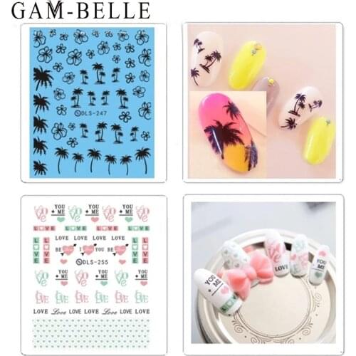 GAM-BELLE 1 Sheet Flower Nail Sticker Leopard Heart Nail Wraps Water Transfer Nail Art Decoration 3D Colorful Decals Sticker