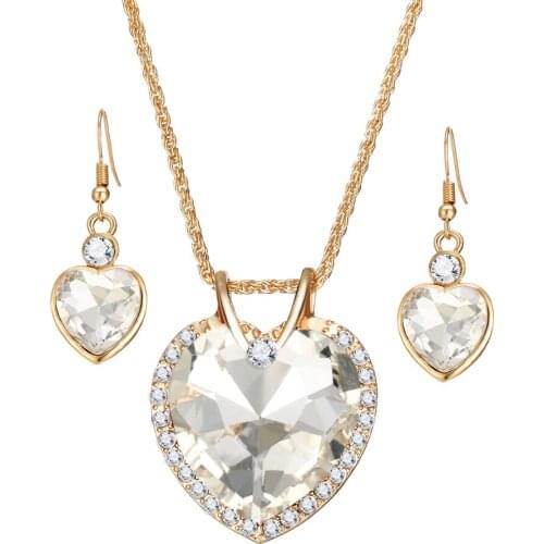 HOCOLE Unique Cubic Zirconia Big Blue Crystal Necklace & Pendants Heart Earrings Gold Color Elegant Wedding Jewelry For Women
