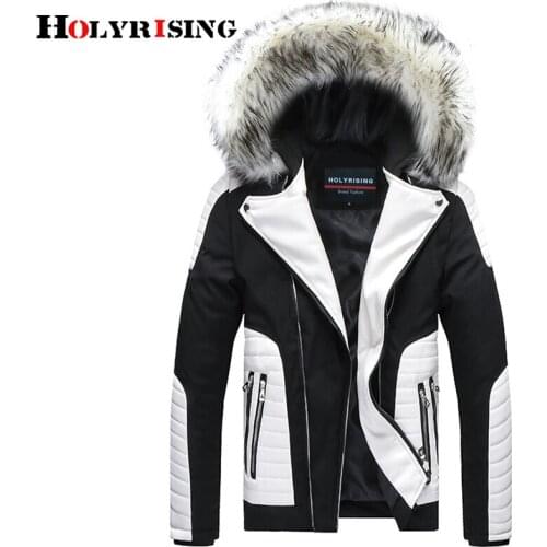 Holyrising Men Parka Warm Winter Outwear Stitching Parkas Hombre Soft Men Padded Adjustable Hooded Leisure Overcoats 18933-5