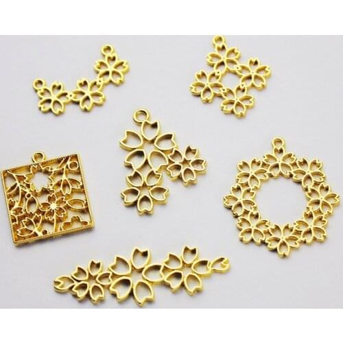 Chic Pendant Making Cherry Blossom Open Bezel Sakura Connector Charm Flower Deco Frame Kawaii UV Resin Jewellery Supplies