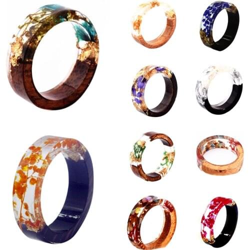 1pcs New Arrival Wooden Round Rings Vintage Clear Wood Resin Handmade Dried Flower Epoxy Rings For Women Men Party Jewelry