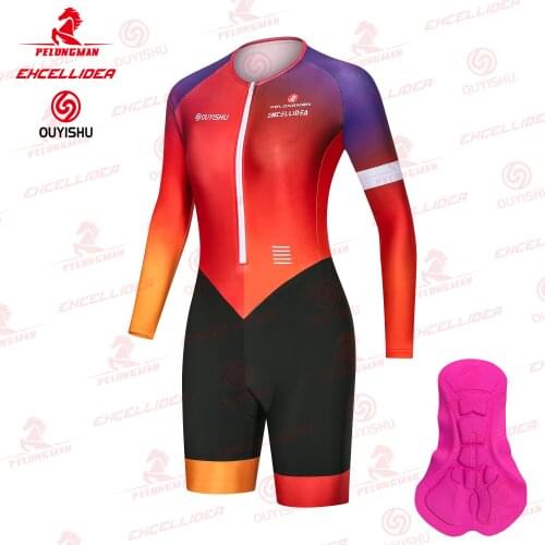 2021 Triathlon Set Womens Cycling Jersey One Piece Jumpsuit Short Sleeve Ciclismo Female Sponge Pad Skinsuit