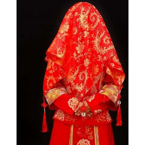 Red hijab bride Chinese embroidery wedding supplies