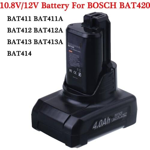 12V/10.8V 4000mAh for Bosch BAT411 Lithium-Ion Battery BAT411A BAT412 BAT412A BAT413 BAT413A Screwdriver power tools Battery