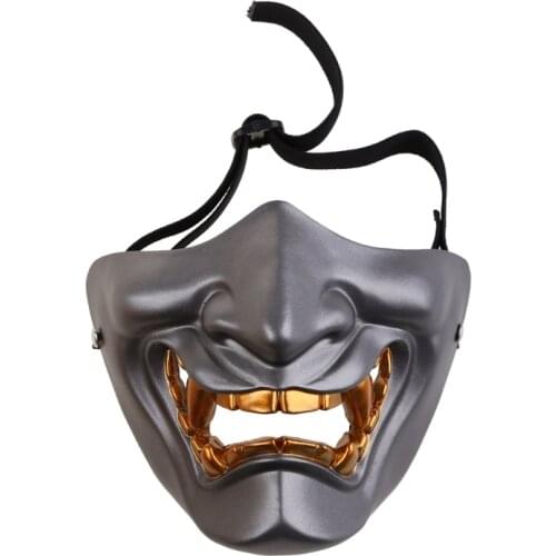 Halloween Japanese Anime Ghost Resin Half Face Mask Evil Demon Kabuki Samurai Cosplay Costume Masquerade Party Props