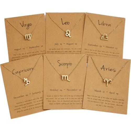 Trendy Elegant Star Zodiac Sign 12 Constellation Necklaces Pendant Charm Gold Chain Choker for Women Jewelry wish Cardboard