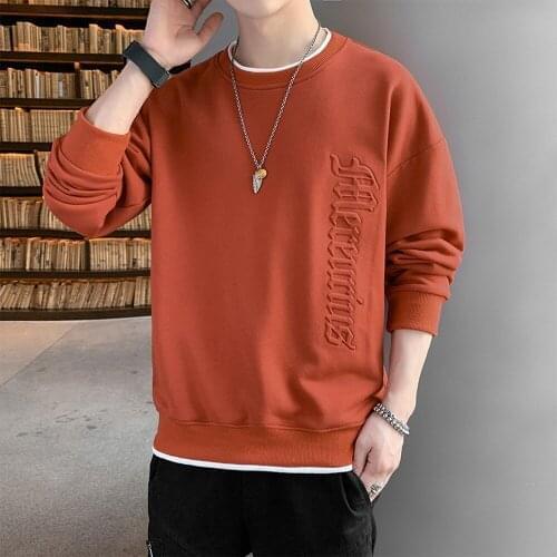 Mens Spring Autumn New Korean Style Trendy Round Neck Long-sleeved T-shirt Loose Bottoming Shirt Pullover Hoody Sweatshirts