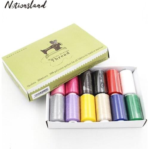 Sewing Threads Kits 40/2 Polyester Thread Spools 12 Colors Sewing Thread with Case for Hand & Machine Sewing Supplies
