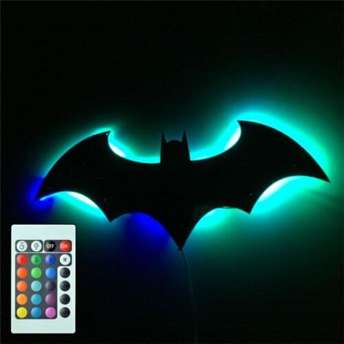 Bat Man Mirror Wall Night Lamp LED Lights USB Changeable Color with Remote Control for Indoor Bedroom Living-room