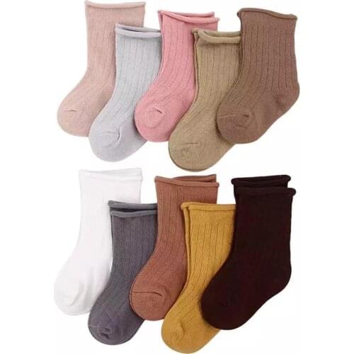 5Pairs Baby Boys Girls Socks Candy Infant Kids Solid Ribbed Socks Accesssories For Girls Boys 1-9Yrs