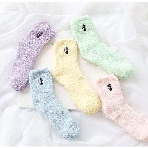 Embroidery CAT Deer Thickening women cotton Lovely Plush Keep Warm Sleep ladies funny cute Socks hosiery Winter kawaii
