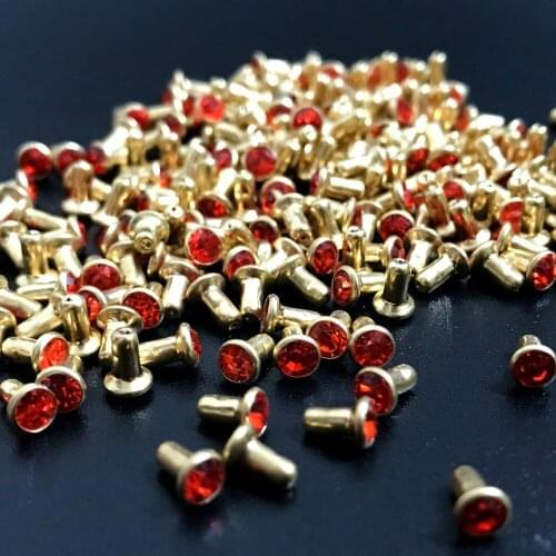 New Coming DIY 100PCS 4MM Gold Plated CZ+++ Sun Orange Crystal Rivets Leather Craft Punk Studs Fit DIY Hand Making Shipping Free