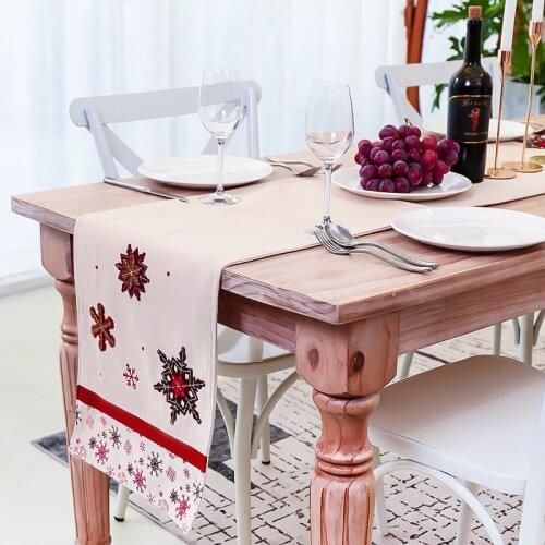 Nordic Christmas Cotton Linen Snowflake Table Runner Beige Tablecloth Table Mat Restaurant Home Decoration Placemat
