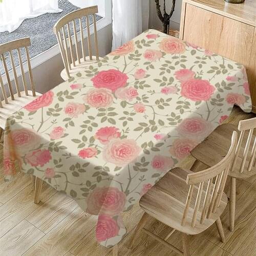 Blooming Rose Painting Tablecloth Oilproof Waterproof Rectangular Table Cloth Family Banquet Practical Polyester Tablecloth