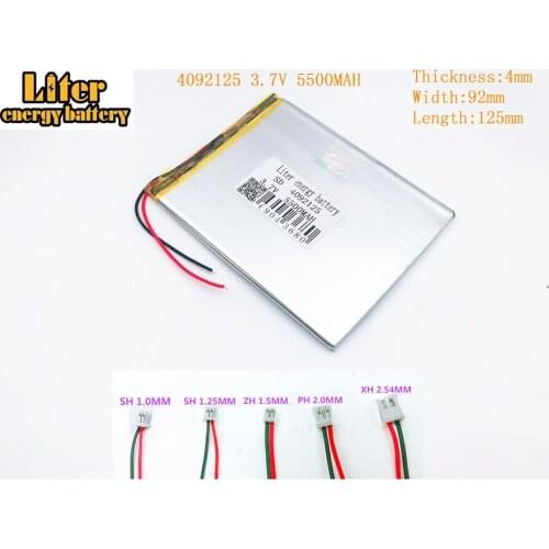9 inches tablet rechareable battery 3.7V 5500mah 4092125 FOR Lithium polymer battery 3.7V 5500mah 4092125 PLUG