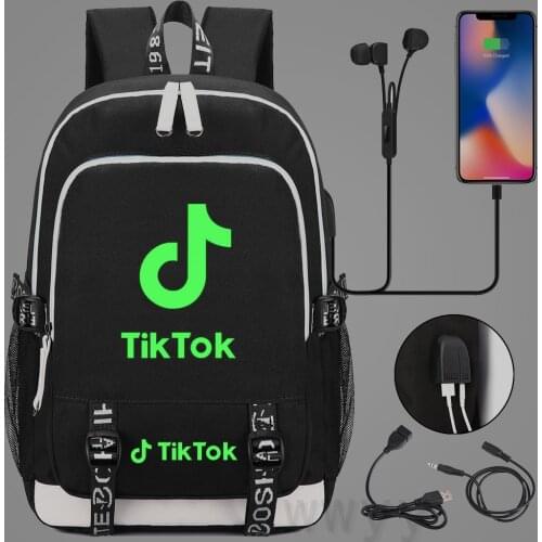 Luminous Backpack TIK TOK Bag Travel Backpack USB Charging Backpack With Headphones Hole Student Bag