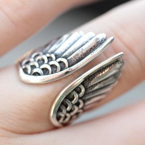 Vintage Angels Wings Cemented Plating Carbide Mens Womens Ring Classic Jewelry Accessories Resizable Opening
