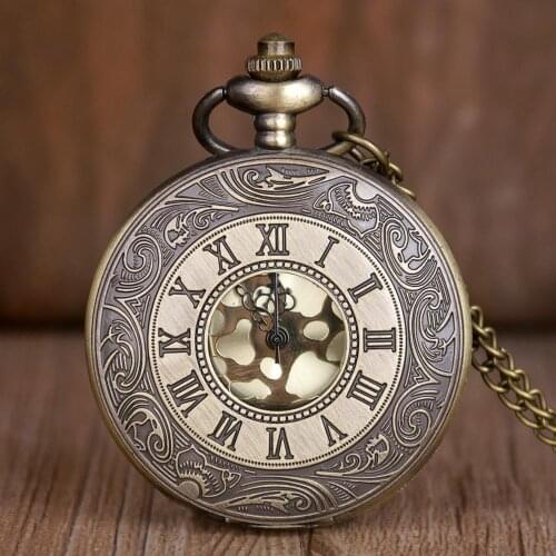 Vintage Bronze Steampunk Pocket Watch Roman Numerals Quartz Necklace Pocket & Fob Watches Chain Men Women Clock
